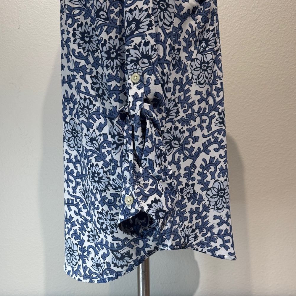 LOFT Navy and White Patterned Button Down Shirt - image 6